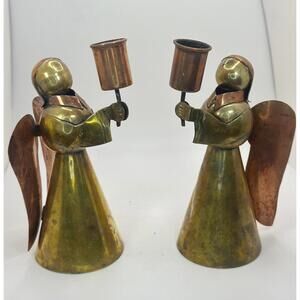 Vintage Brass & Copper Angel Candle Holders – Hecho en Mexico – 9”